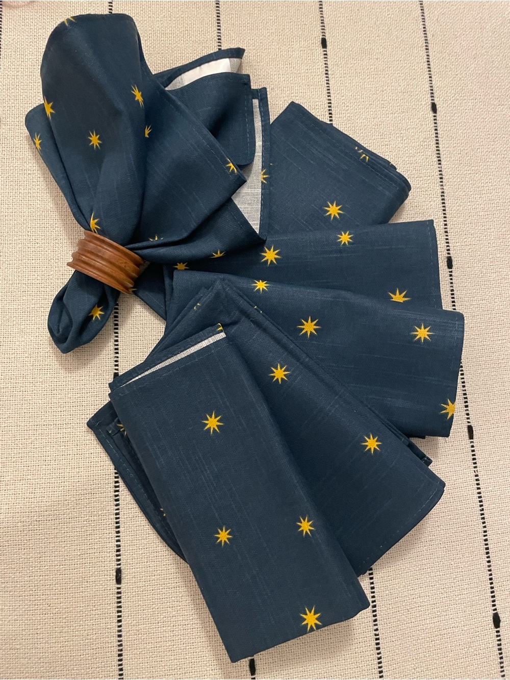 Deep Bluish Green Star Print Cotton Napkins Set of 6